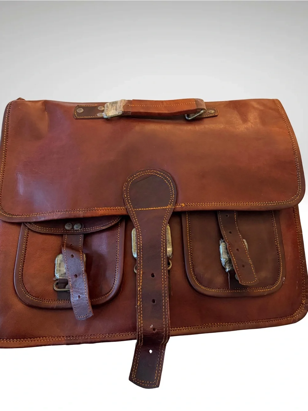 Leather Men’s Briefcase Messenger Bag - Brown